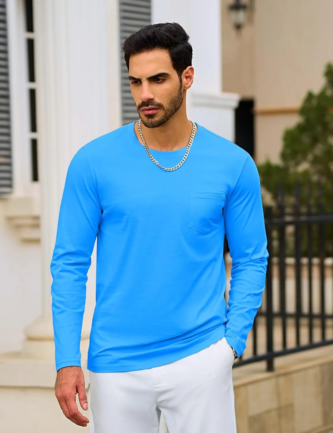 TACVASEN Men's Long Sleeve Pocket Tee Shirts Lightweight Breathable Cotton Crew Neck Casual Work Shirts for Summer