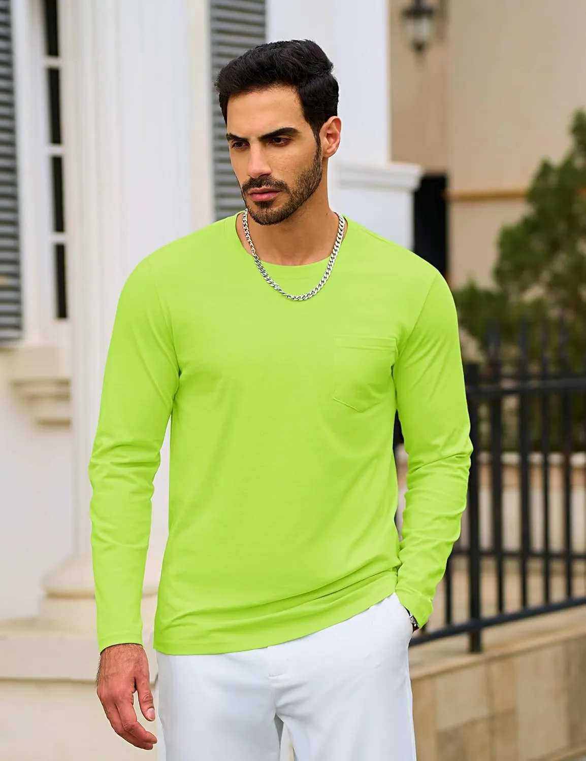 TACVASEN Men's Long Sleeve Pocket Tee Shirts Lightweight Breathable Cotton Crew Neck Casual Work Shirts for Summer
