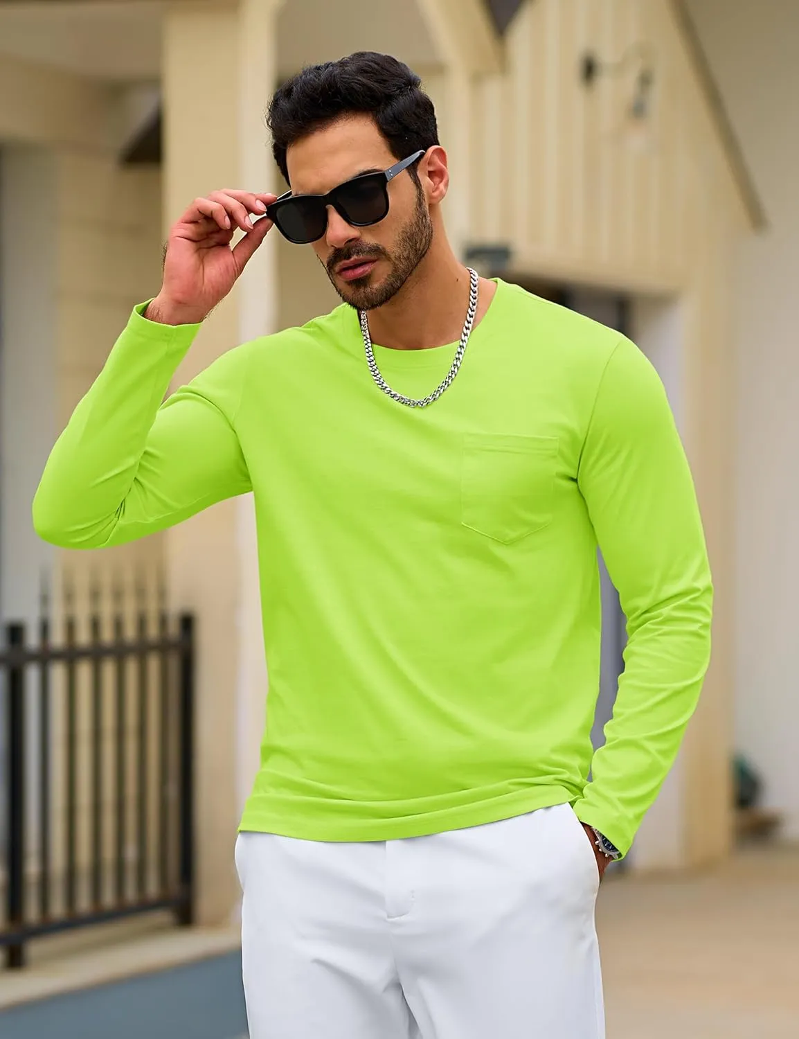 TACVASEN Men's Long Sleeve Pocket Tee Shirts Lightweight Breathable Cotton Crew Neck Casual Work Shirts for Summer