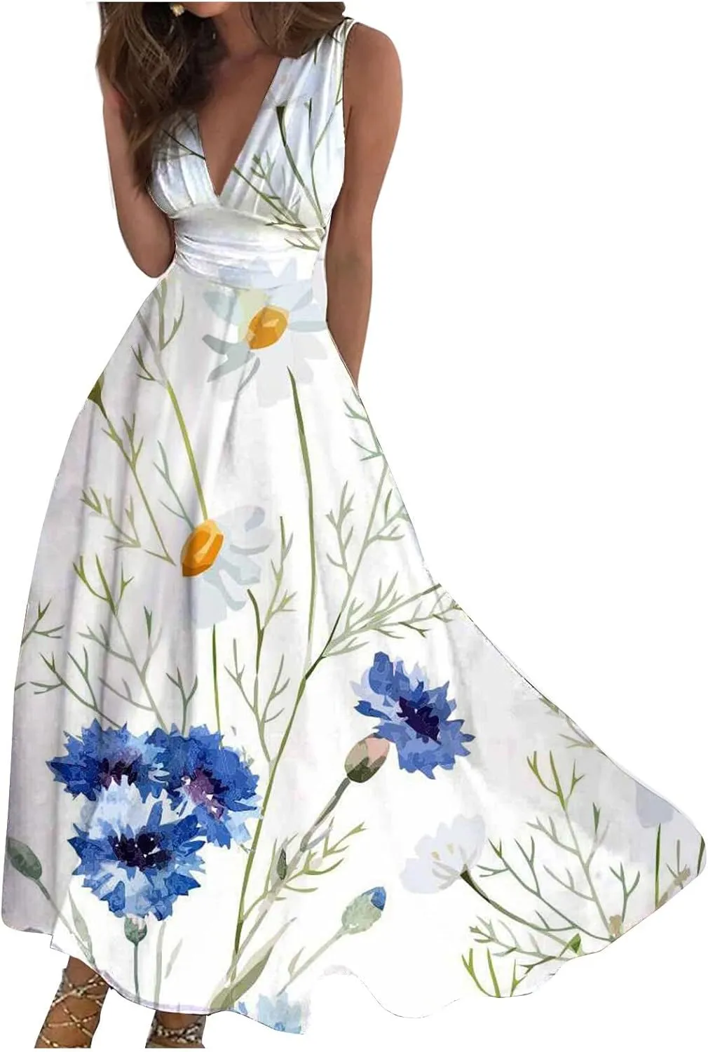 Tea Party Dresses for Woman Maxi V-Neck Stylish Flowy Easter Dresses Friends' Gathering Romantic Summer Dresses 2025 Vacation