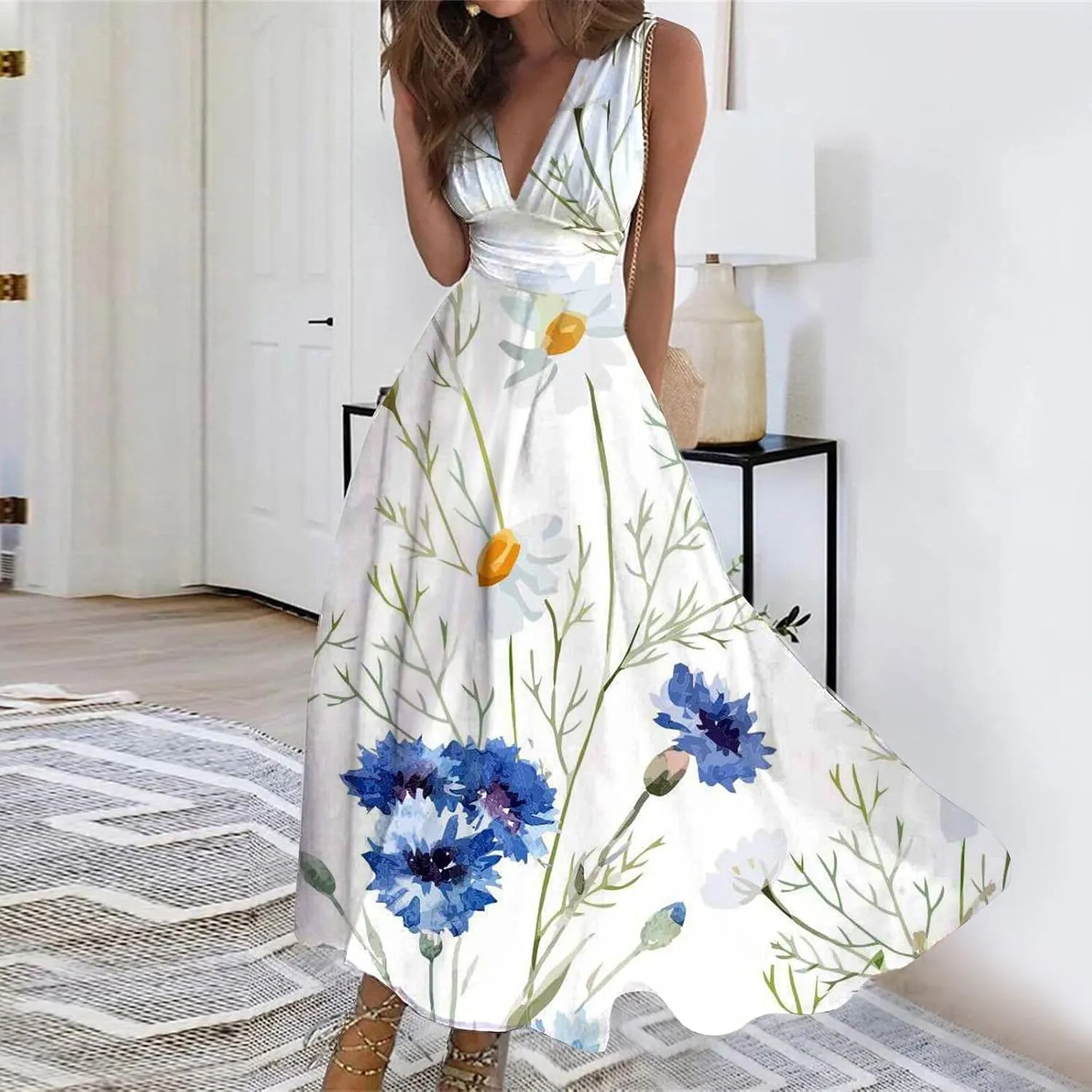Tea Party Dresses for Woman Maxi V-Neck Stylish Flowy Easter Dresses Friends' Gathering Romantic Summer Dresses 2025 Vacation