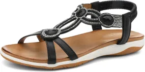 UBFEN Flat Sandals For Women Dressy Walking Comfortable Sandal With Rhinestone Braid Elastic Strap Summer Vacation