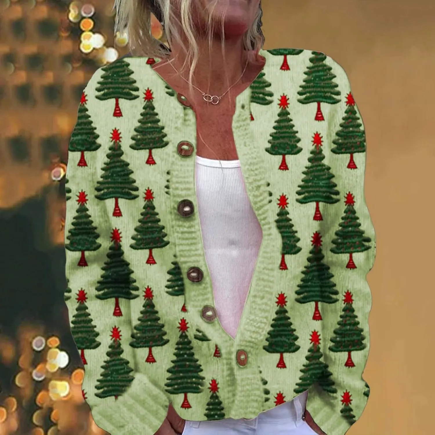 Ugly Christmas Sweater Floral Print Comfortable Knitted Cardigan Casual Oversized Knit Open Front Coatigan Plus Size