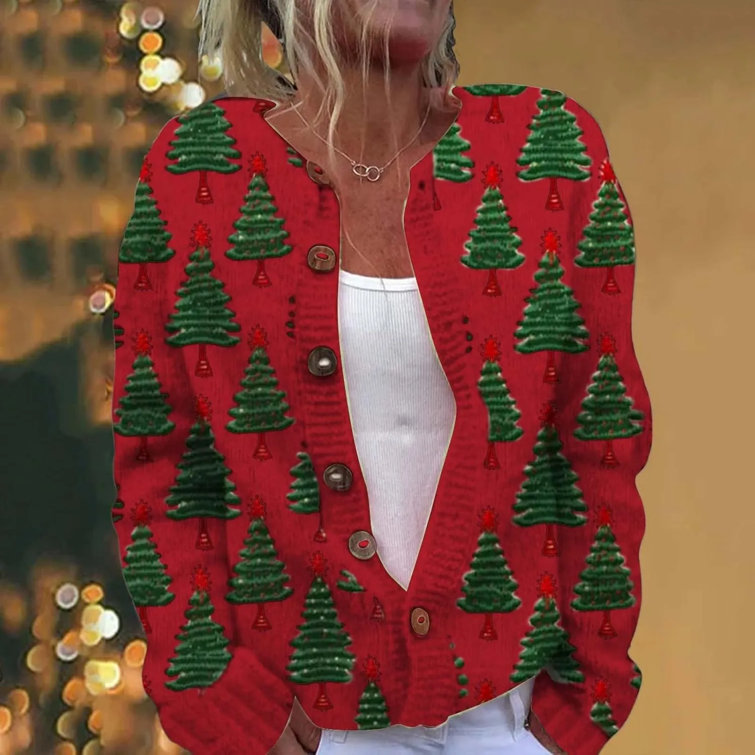 Ugly Christmas Sweater Floral Print Comfortable Knitted Cardigan Casual Oversized Knit Open Front Coatigan Plus Size