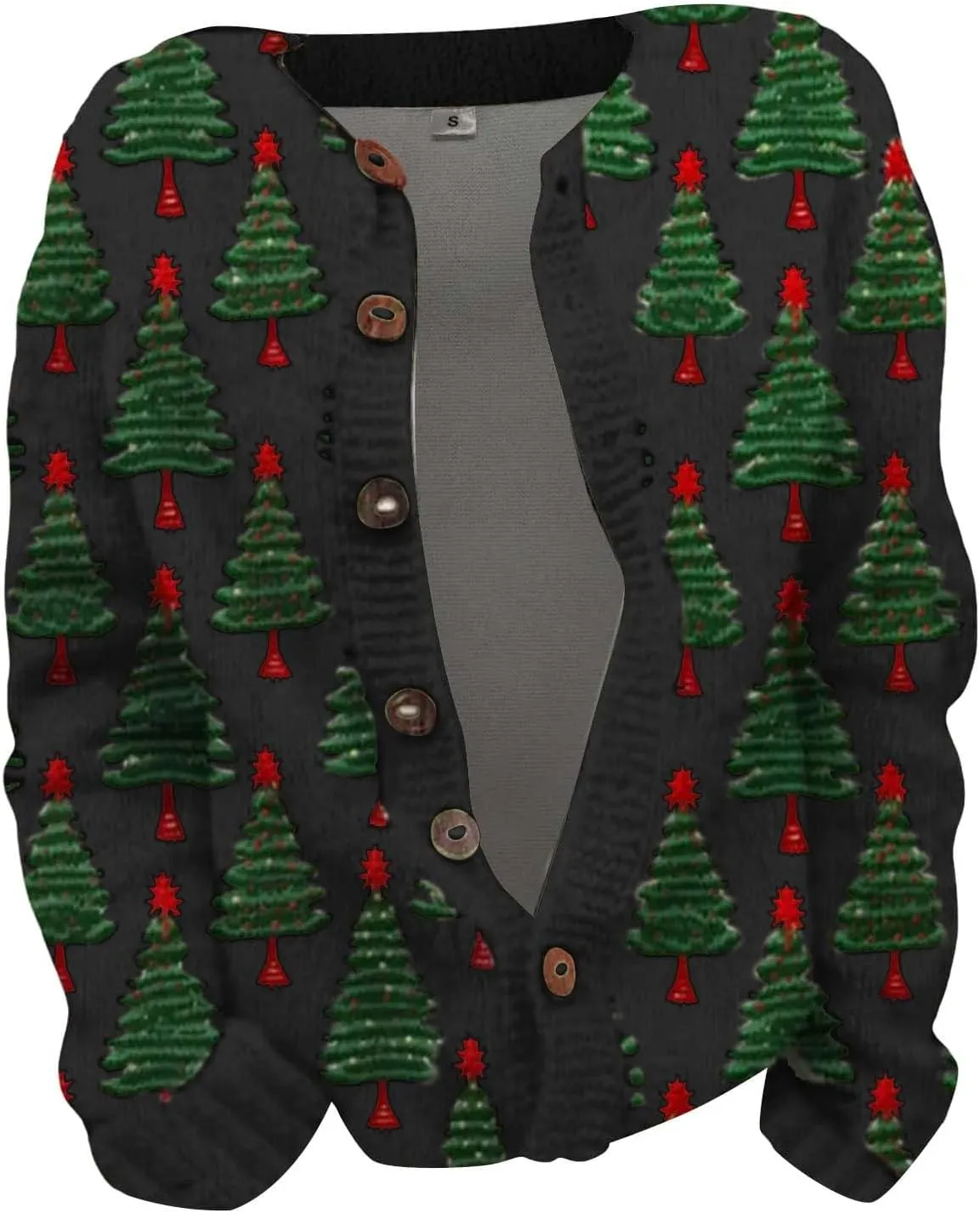 Ugly Christmas Sweater Floral Print Comfortable Knitted Cardigan Casual Oversized Knit Open Front Coatigan Plus Size