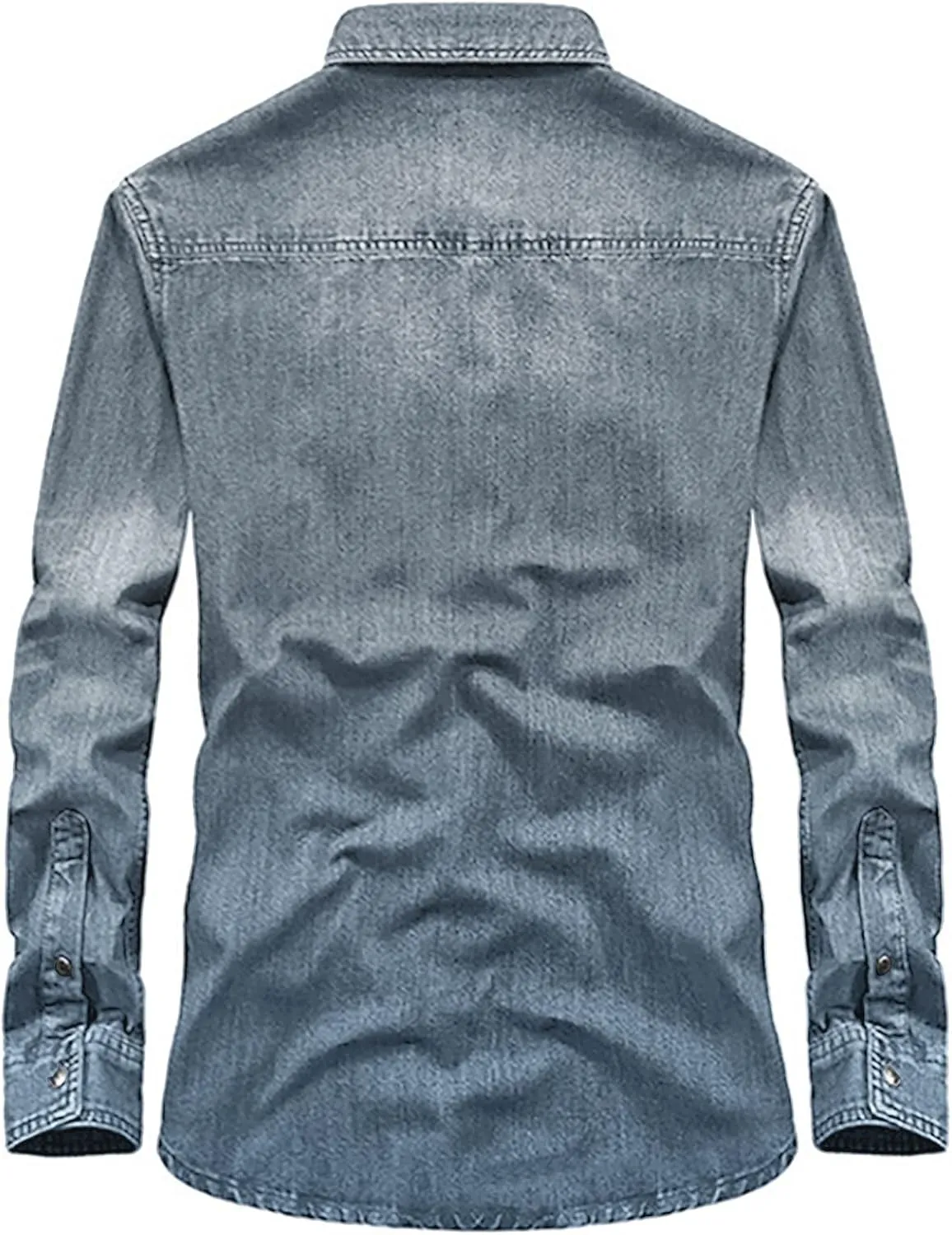 utcoco Men's Casual Slim Fit Long Sleeve Lapel Button Down Denim Shirt with Chest Pockets