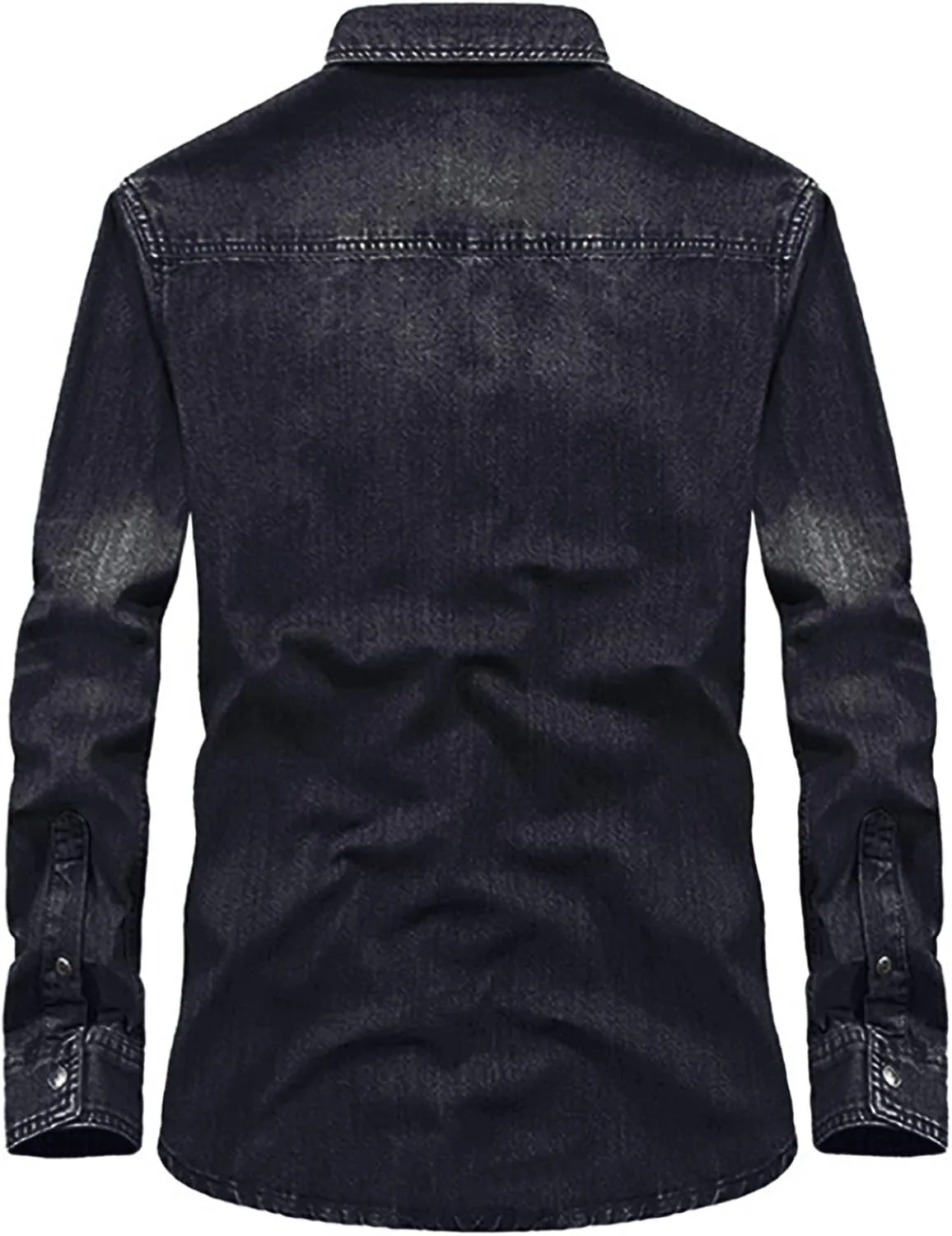 utcoco Men's Casual Slim Fit Long Sleeve Lapel Button Down Denim Shirt with Chest Pockets