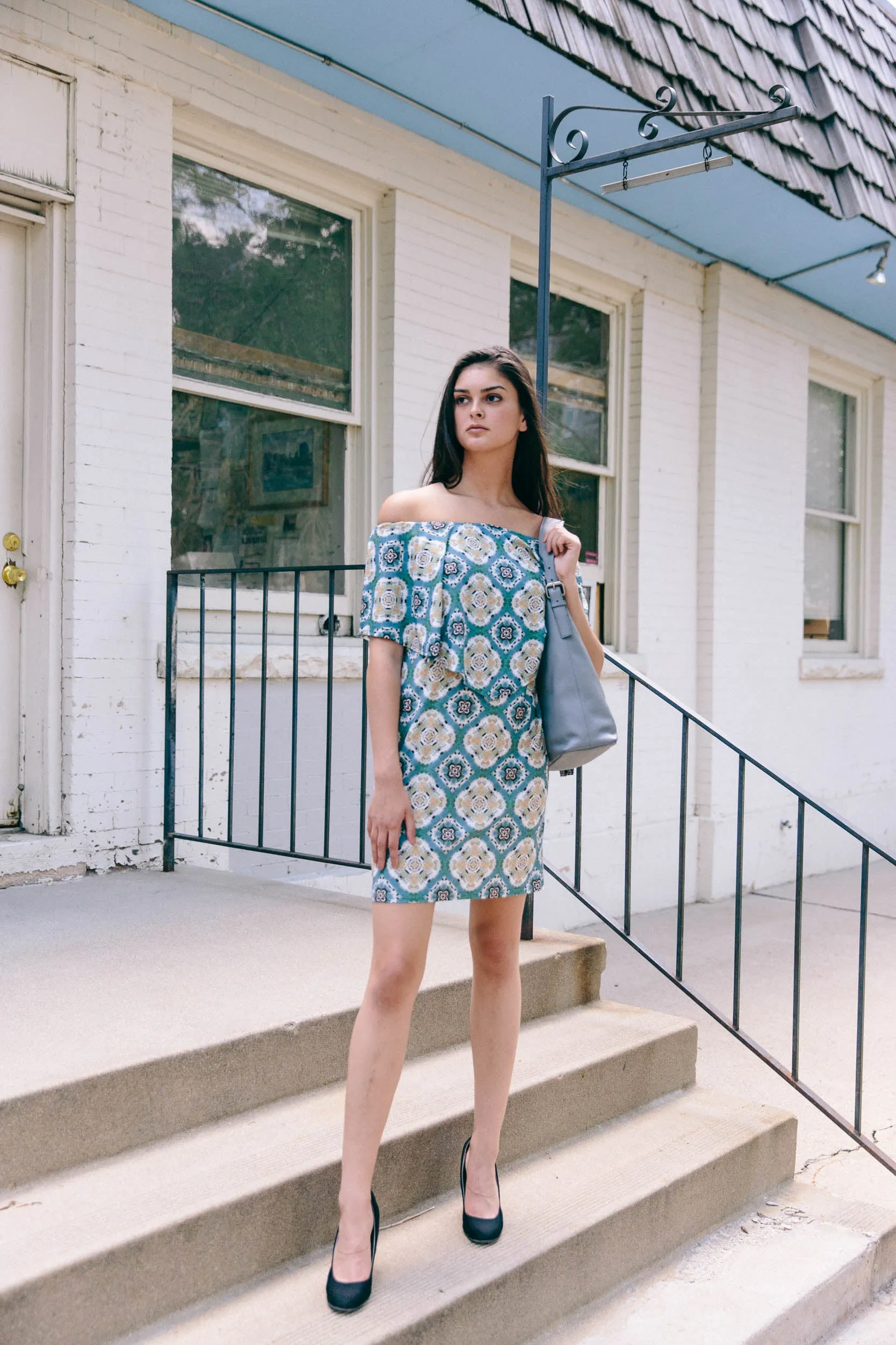Viereck Morpheus Ruffle Front Off Shoulder Dress