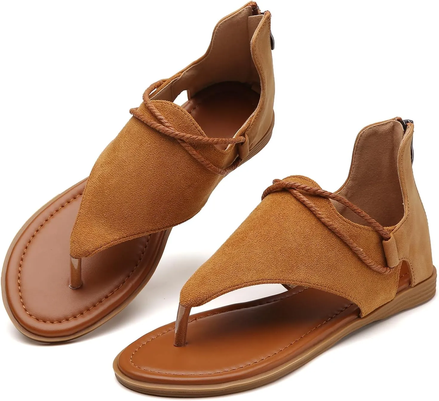 Vintage Style Suede Brown Gladiator Summer Flat Sandals