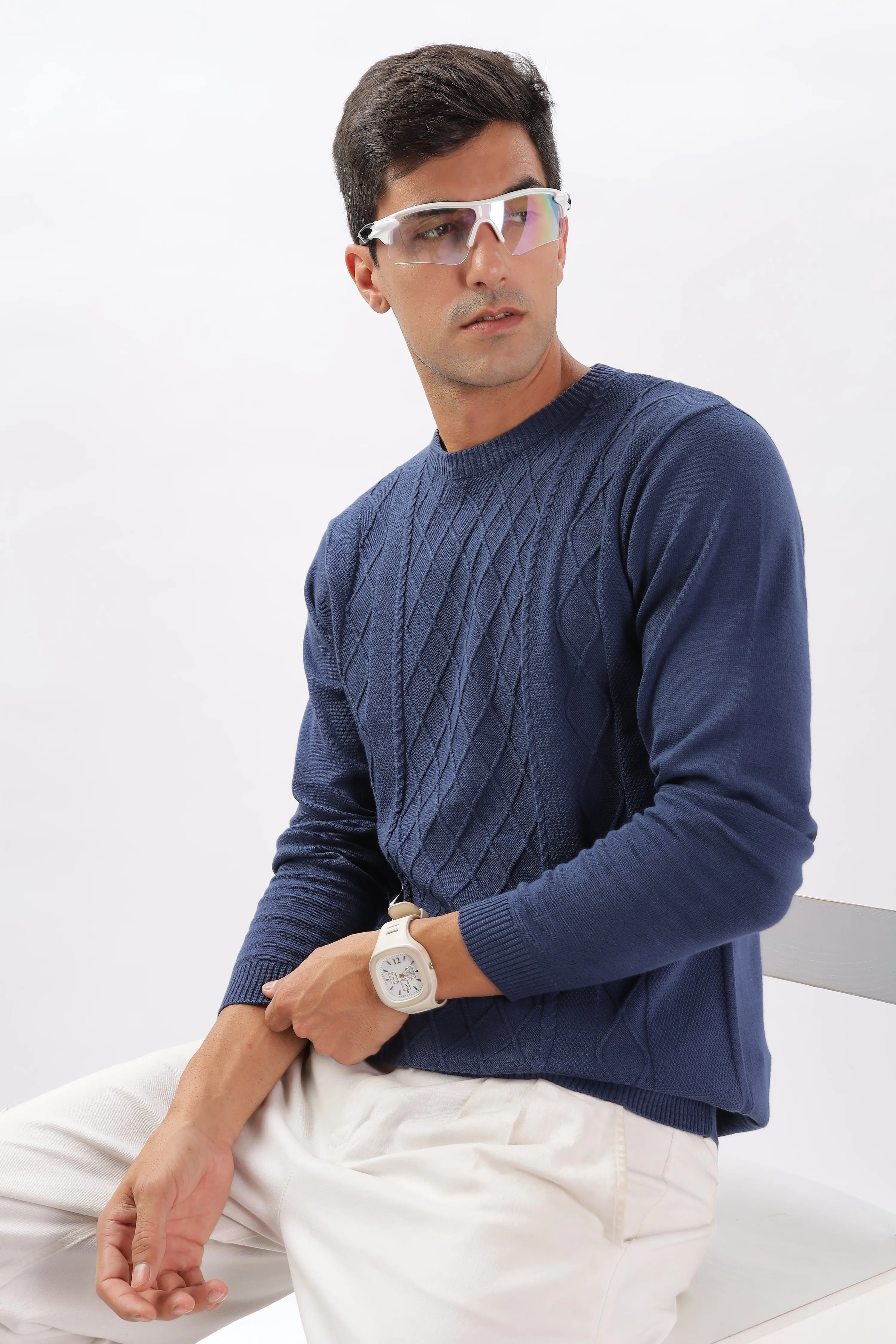 Winter Weave Knit T-Shirt: Navy Blue
