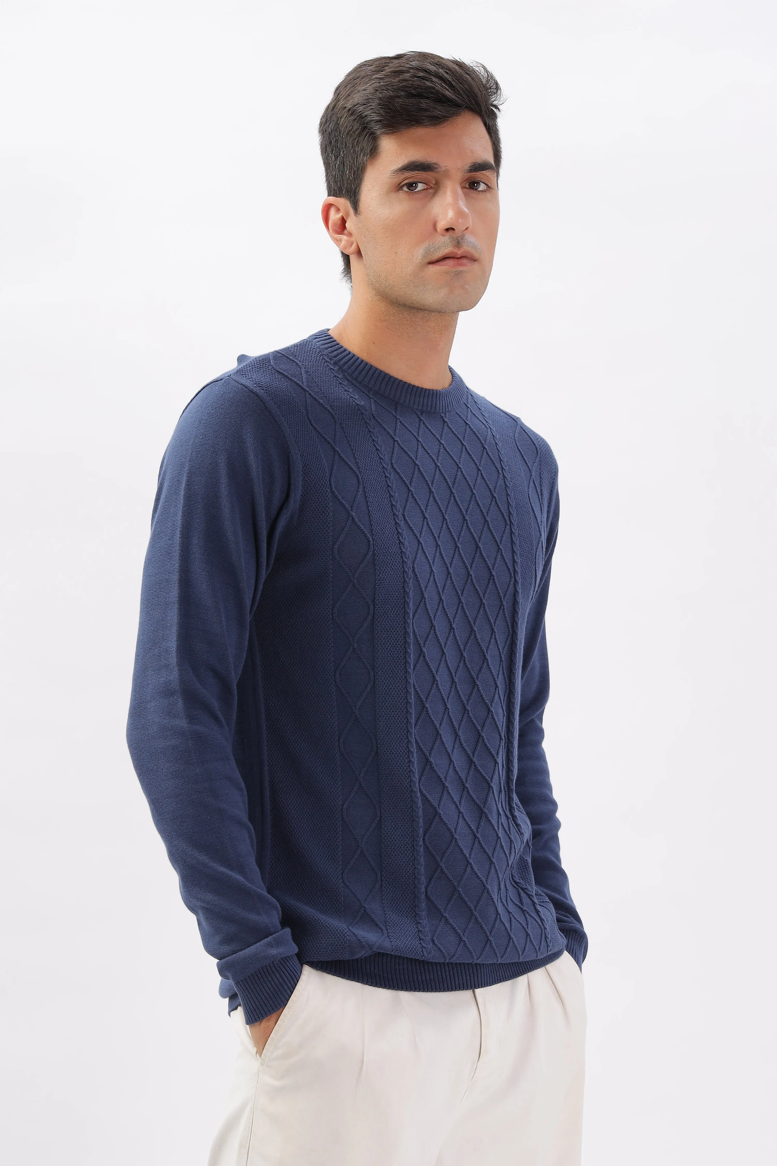 Winter Weave Knit T-Shirt: Navy Blue