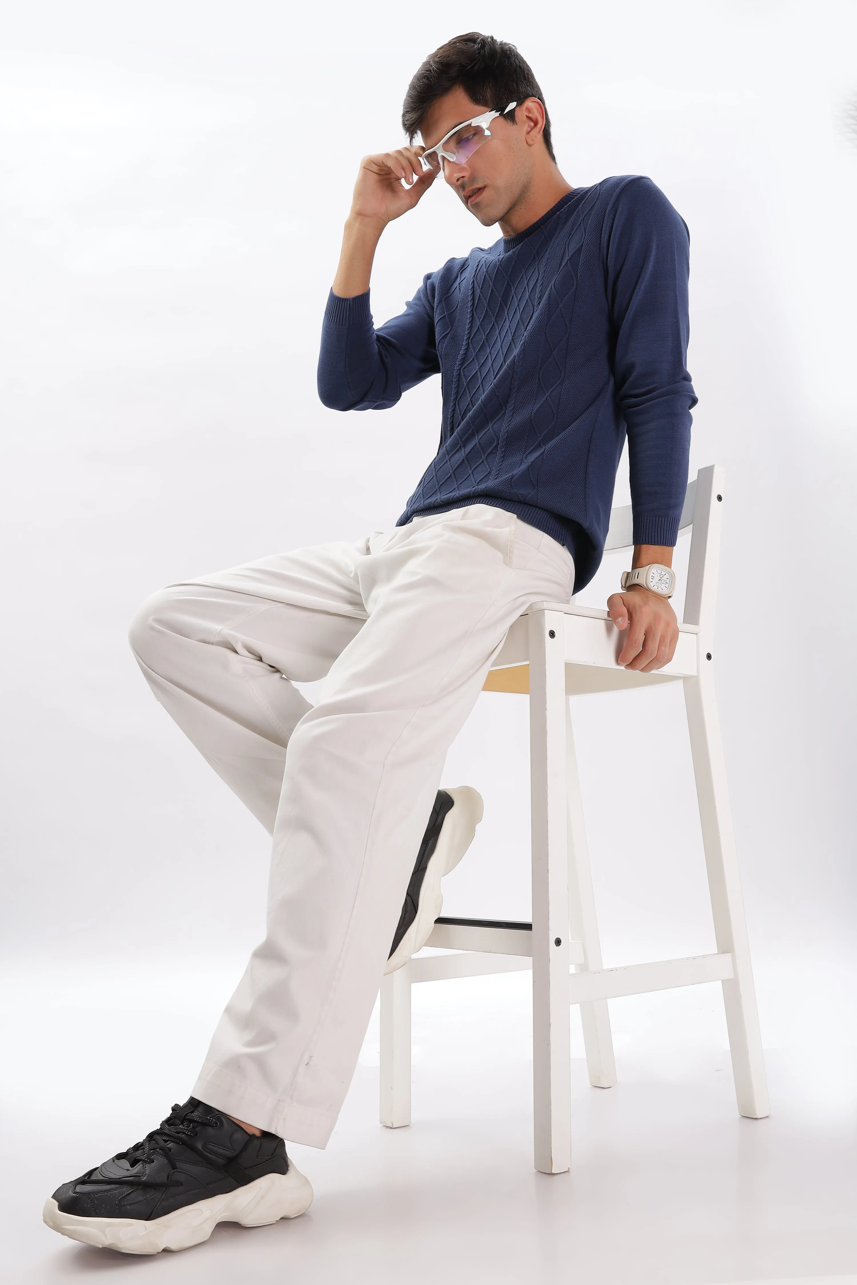 Winter Weave Knit T-Shirt: Navy Blue