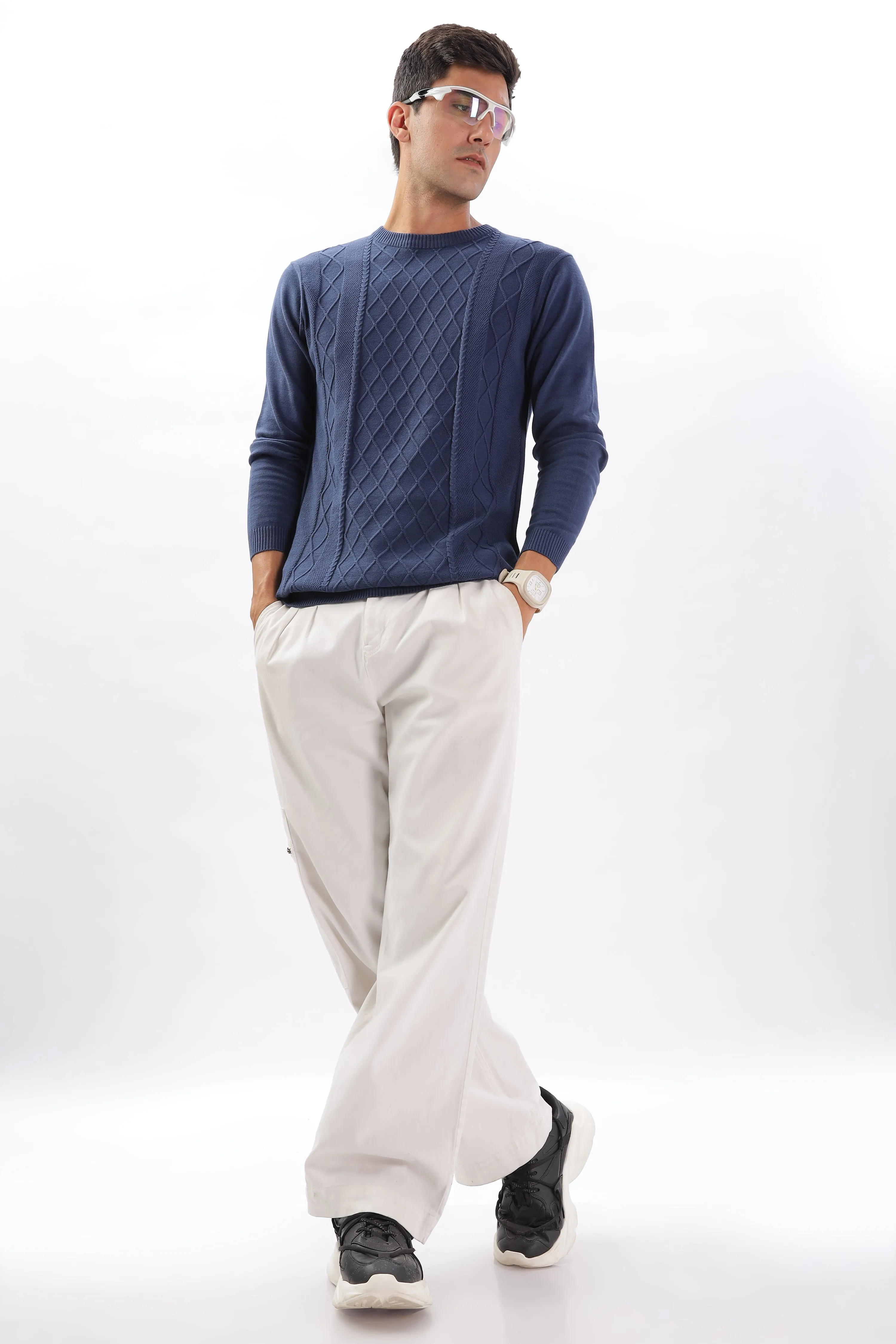 Winter Weave Knit T-Shirt: Navy Blue
