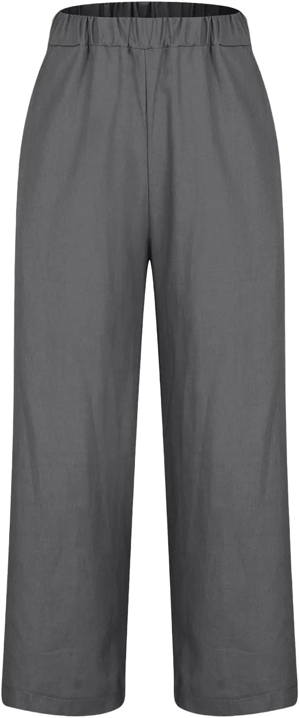 Women Cotton Linen Lounge Pants Comfy Elastic Waist Summer Beach Vacation Slacks 2025 Stylish Casual Trousers