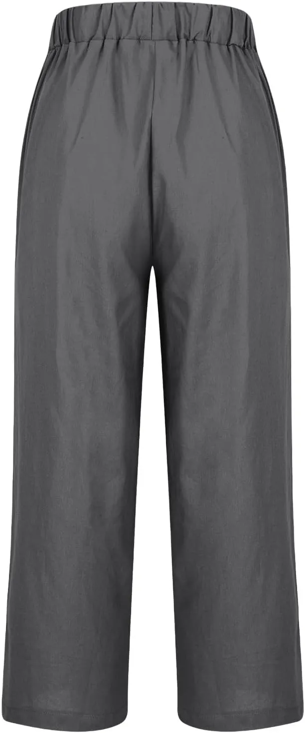Women Cotton Linen Lounge Pants Comfy Elastic Waist Summer Beach Vacation Slacks 2025 Stylish Casual Trousers