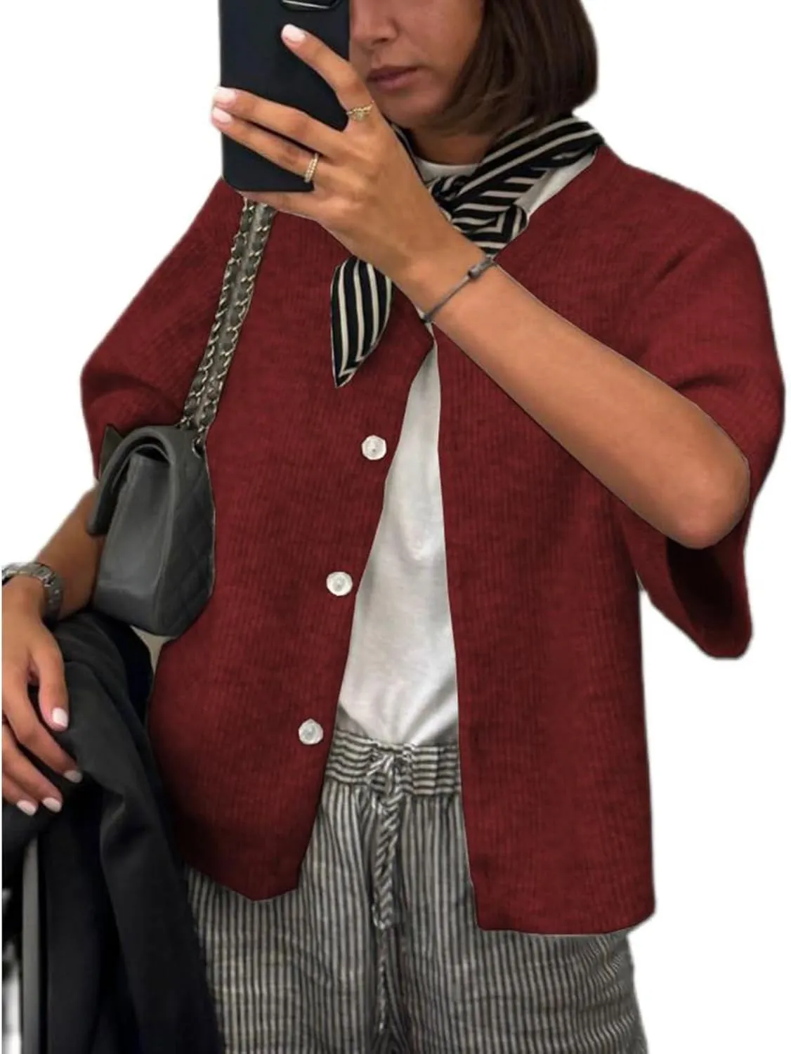 Women Knit Cardigan Sweater Y2k Short Sleeve Button Down Crop Top Sweaters Lightweight Coquette Shirt Summer