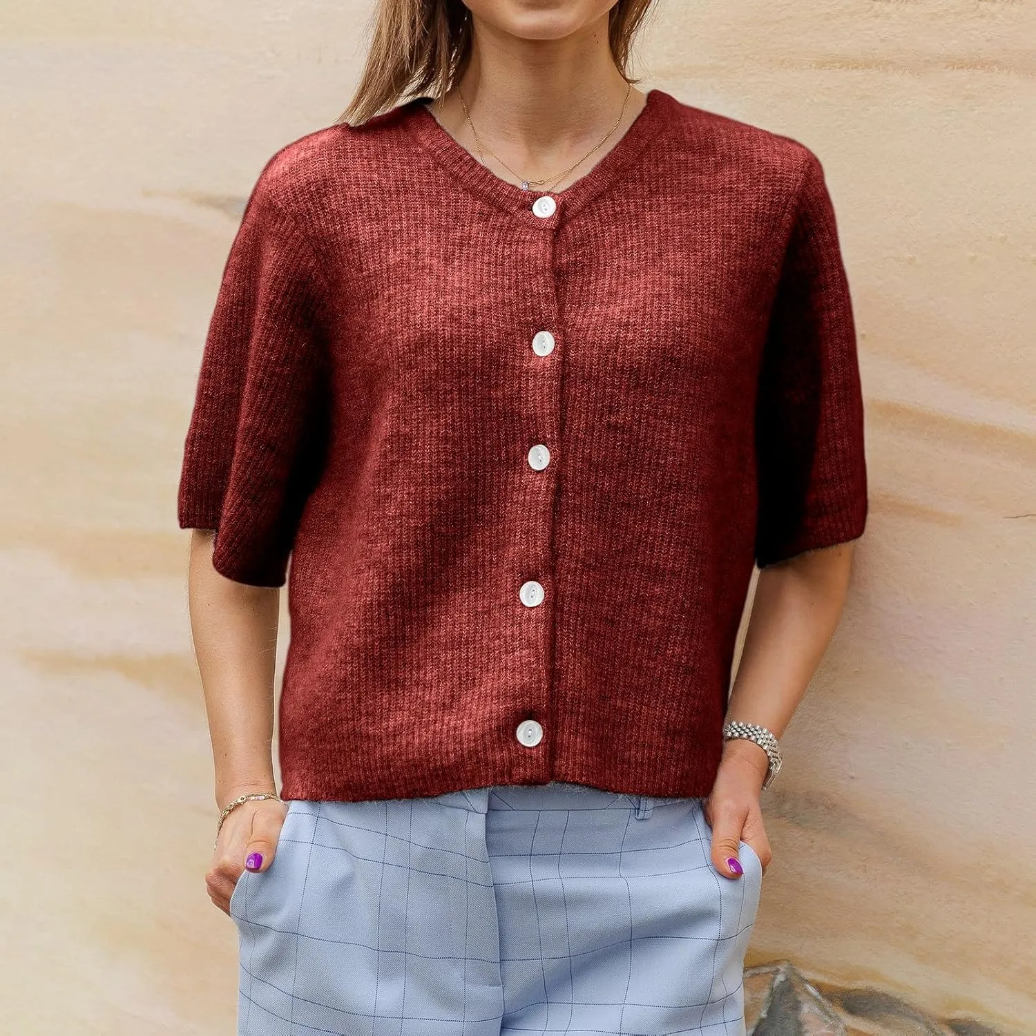 Women Knit Cardigan Sweater Y2k Short Sleeve Button Down Crop Top Sweaters Lightweight Coquette Shirt Summer