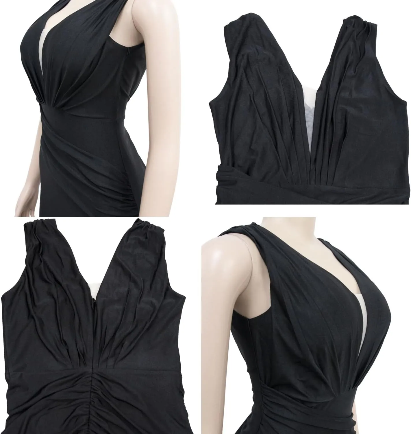 Women Sexy V Neck Wedding Guest Maxi Dress Sleeveless Flowy Ruffle Hem Bodycon Formal Evening Party Cocktail Gowns