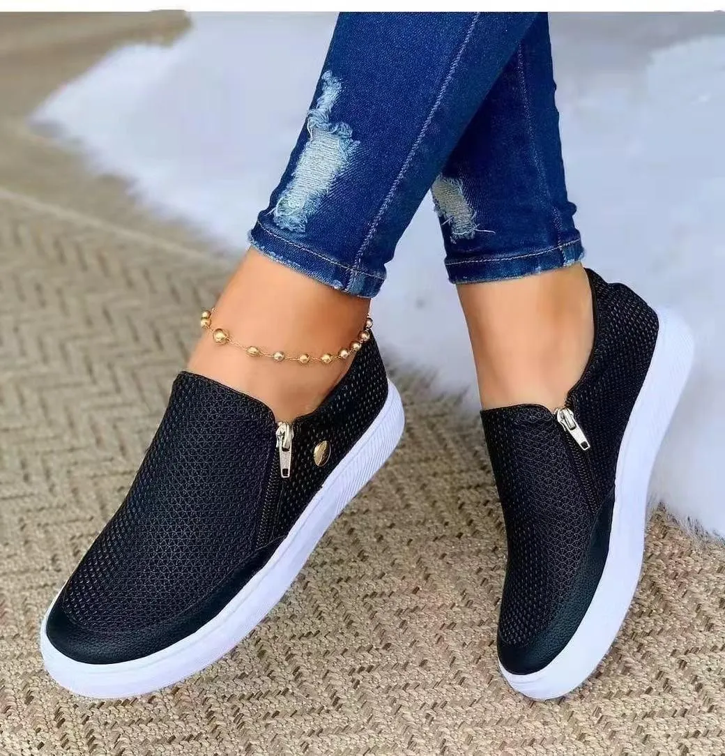 Women's Flats Sneakers with Side Zipper for Comfort