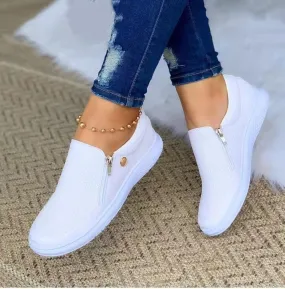Women's Flats Sneakers with Side Zipper for Comfort