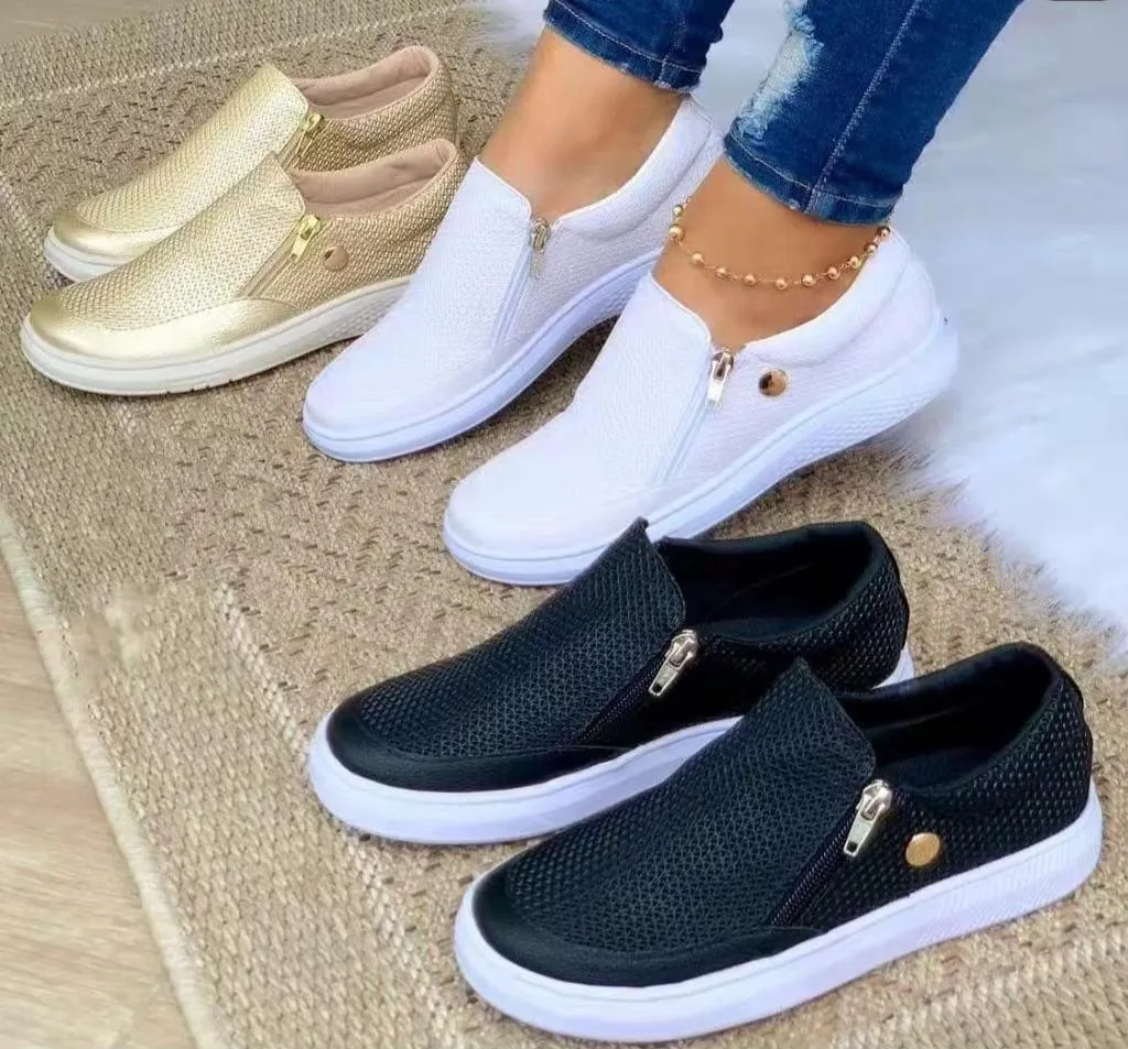 Women's Flats Sneakers with Side Zipper for Comfort