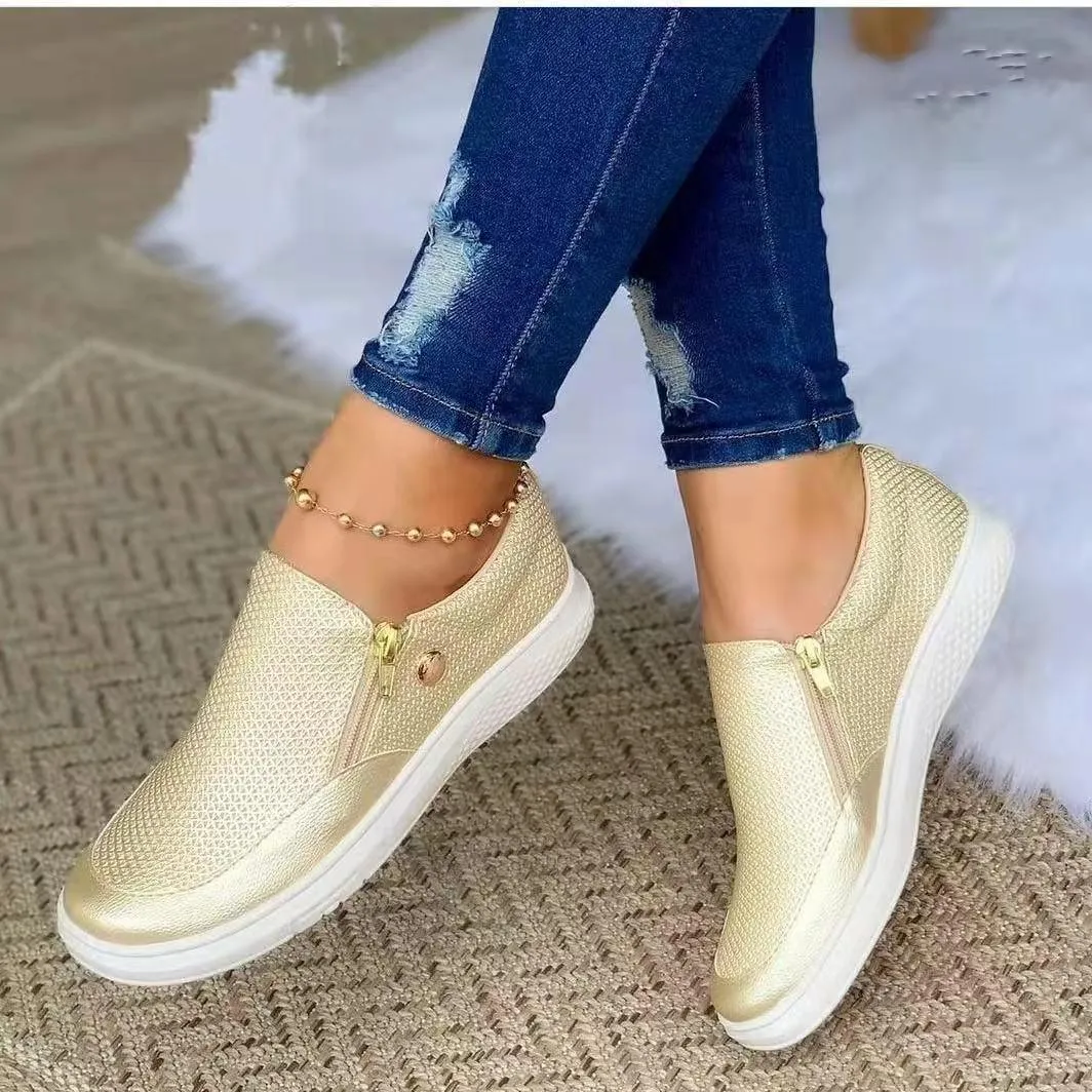 Women's Flats Sneakers with Side Zipper for Comfort