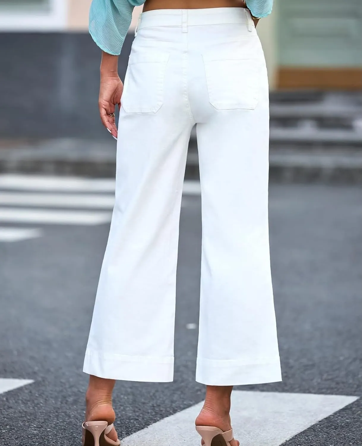 Women's High Waist Wide Leg Jeans Stretchy Baggy Denim Pants Trendy Cropped Trousers with Front Pockets