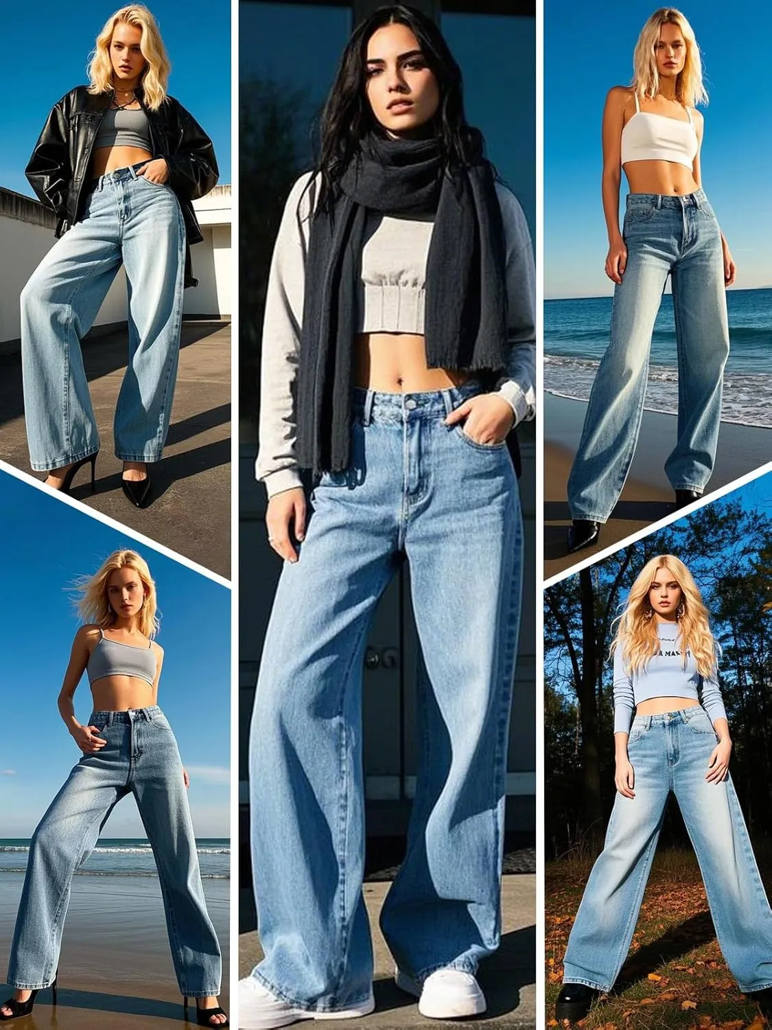 Women's High Waisted Wide Leg Jeans Stretchy Denim Pants, Tummy Control Boyfriend Jeans with Butt Lift