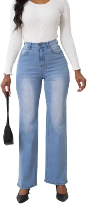Women's High Waisted Wide Leg Jeans Stretchy Denim Pants, Tummy Control Boyfriend Jeans with Butt Lift