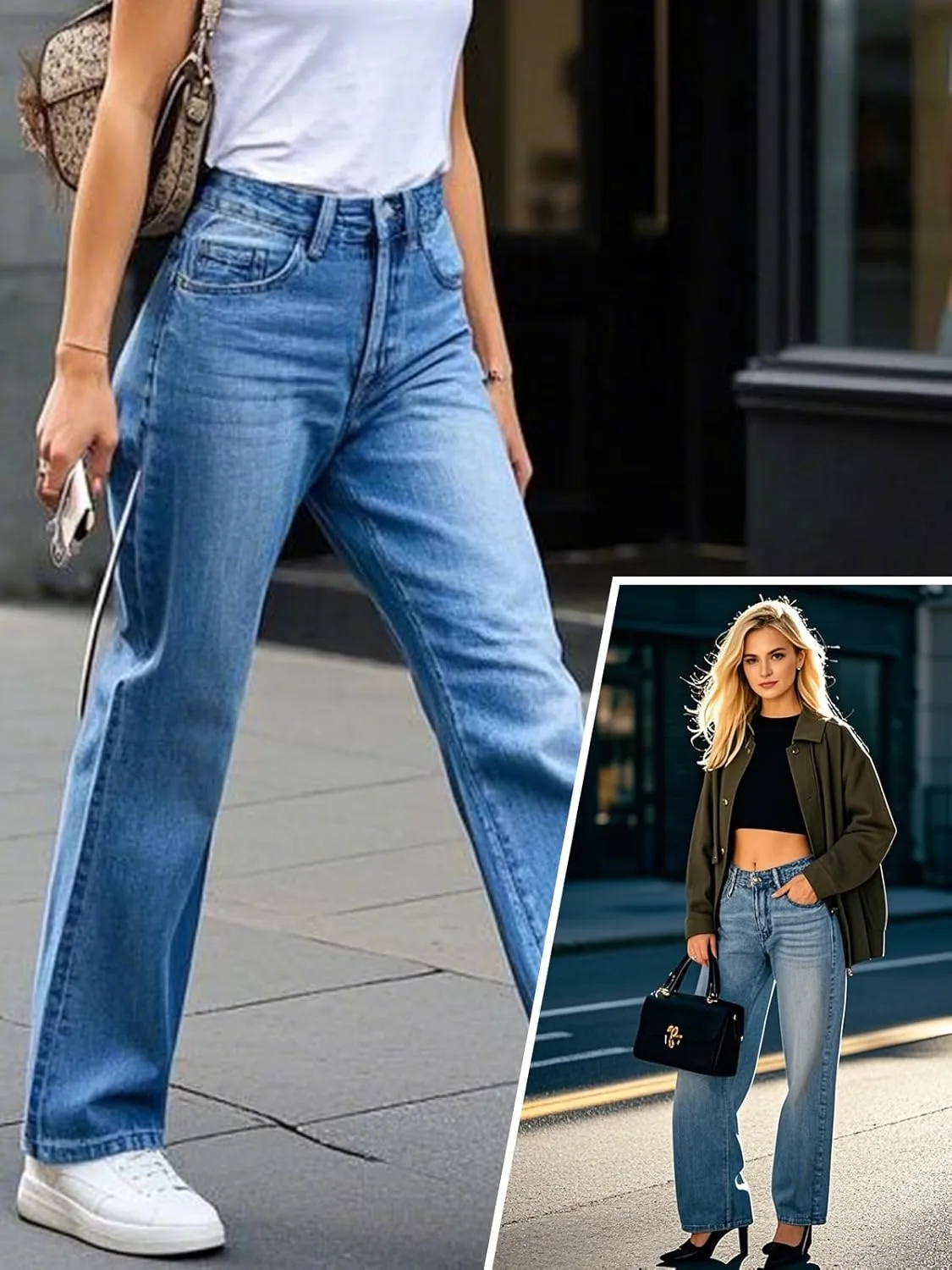 Women's High Waisted Wide Leg Jeans Stretchy Denim Pants, Tummy Control Boyfriend Jeans with Butt Lift