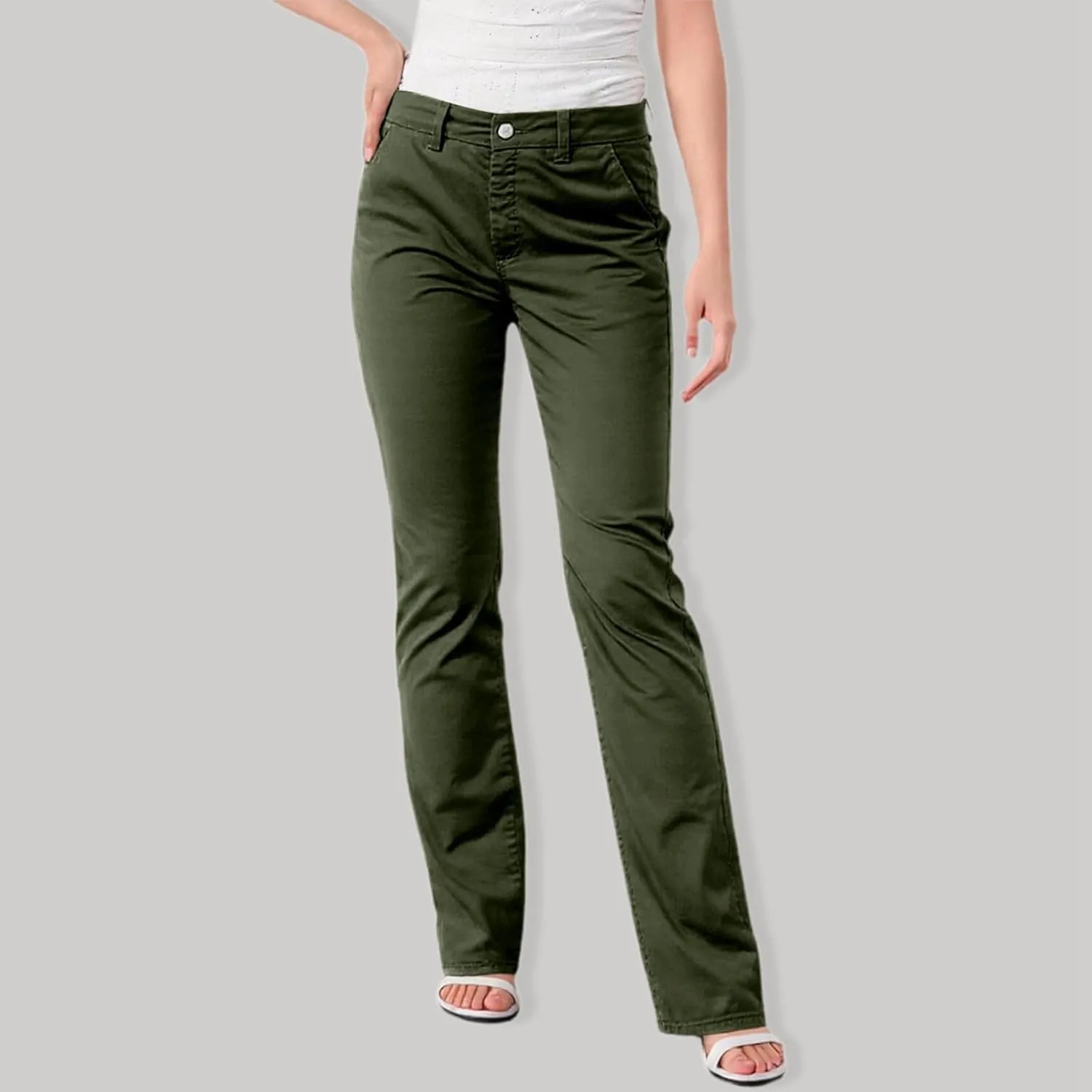 Women's Solid Color Stylish Casual Straight Leg Pants with Button Closure and Pockets Comfortable Work Trousers