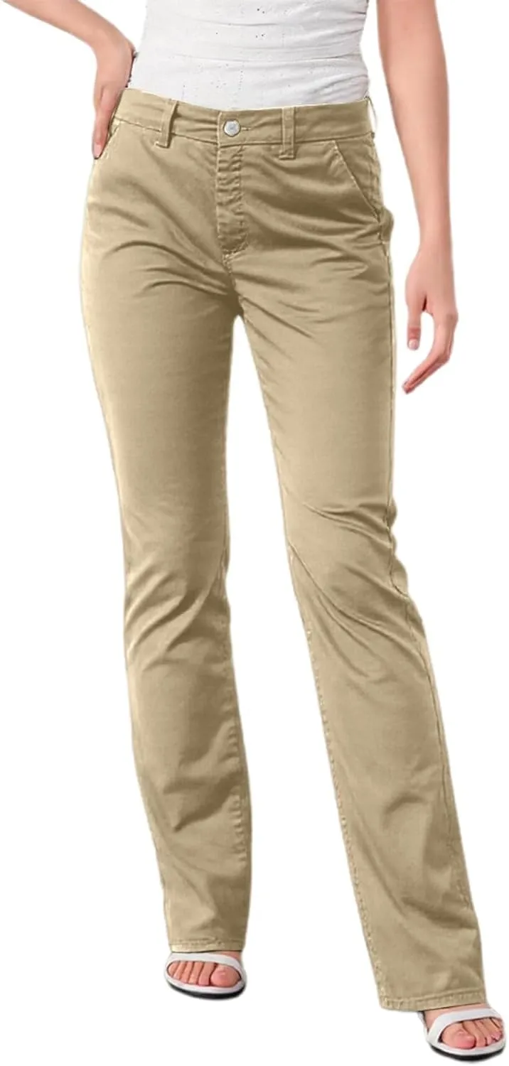 Women's Solid Color Stylish Casual Straight Leg Pants with Button Closure and Pockets Comfortable Work Trousers