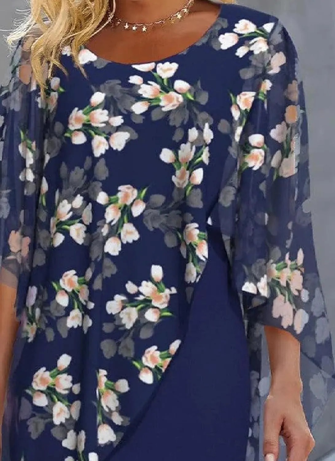 Women's Summer Mini Dresses Elegant Blue Floral Print Short Sleeve Round Neck Stylish Short Shift Dress 2025