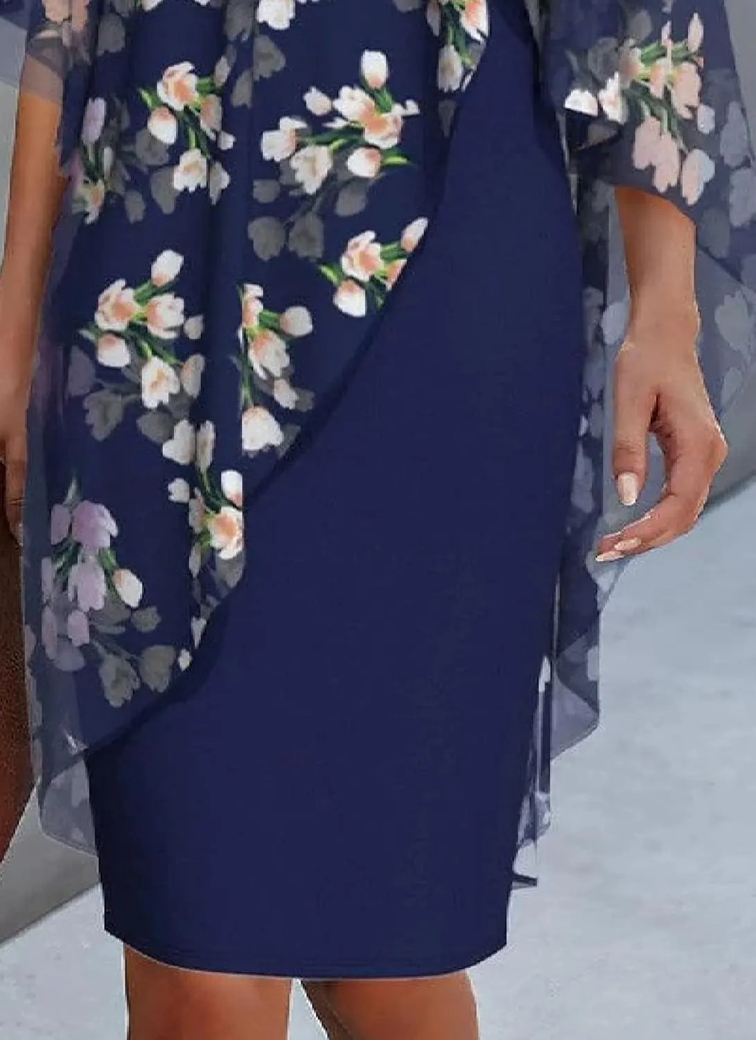Women's Summer Mini Dresses Elegant Blue Floral Print Short Sleeve Round Neck Stylish Short Shift Dress 2025