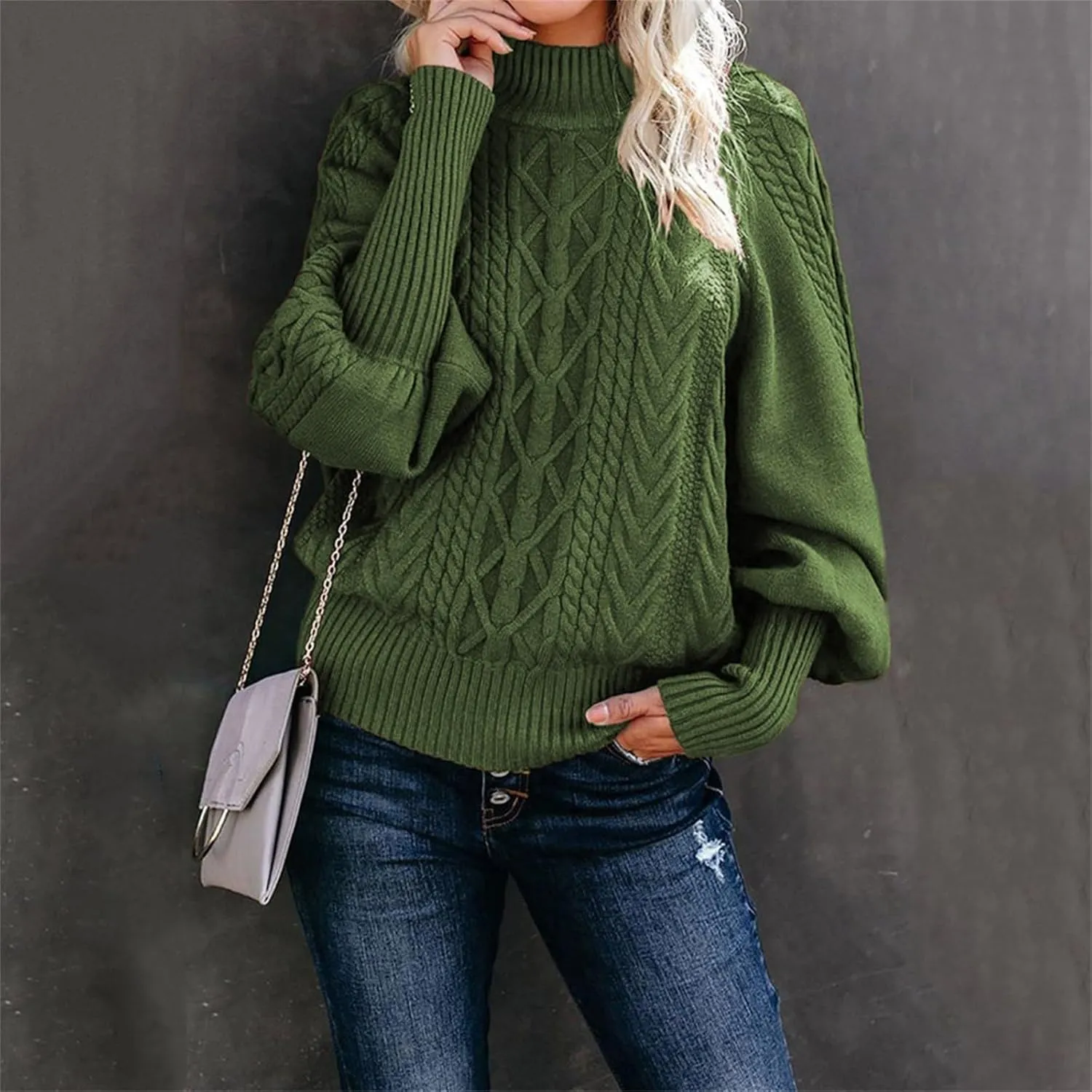 Womens Sweater Ladies Fashionable Comfortable Solid Color Pullover Long Sleeve Top Sweater Dark Sweatshirt