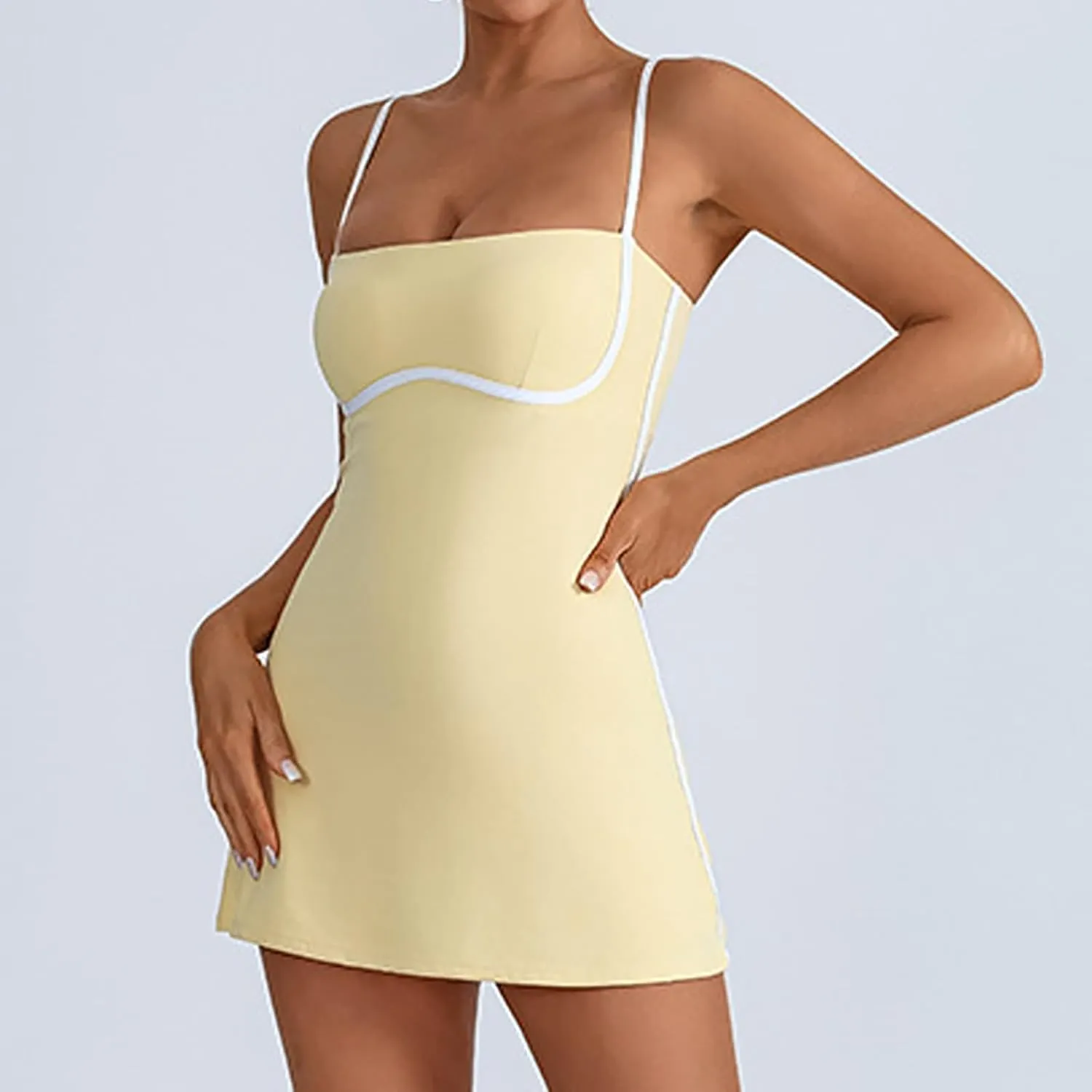 Womens Tennis Sleeveless Mini Dress Stretch Built in Bra Square Neck Fashion Comfy Workout Athletic Golf Dress
